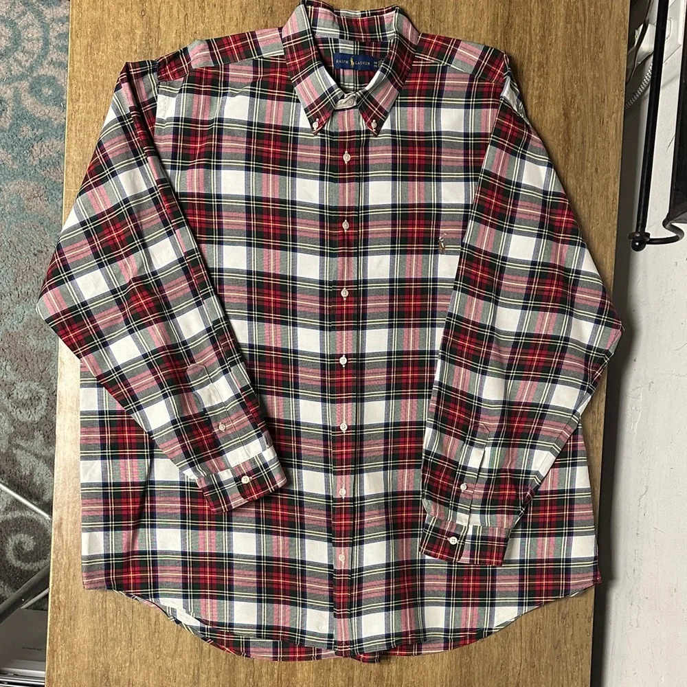 Ralph Lauren great shape Christmas plaid green red white flesh pony shirt - Picture 1 of 7